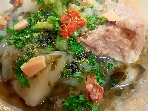 柔とろ発酵あんこ蒸し豆腐白菜大根海苔スープあんかけ